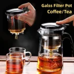 Glass Coffee Pot Teapot with Removable Infuser,Clear Tea Kettle with One Button Press Filter Loose Leaf Brewing Coffee Maker