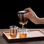 Glass Coffee Pot Teapot with Removable Infuser,Clear Tea Kettle with One Button Press Filter Loose Leaf Brewing Coffee Maker - Image 2