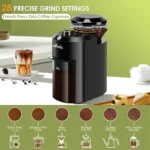 Wancle Electric Burr Coffee Grinder Adjustable Burr Mill Conical Coffee Bean Grinding with 28 Precise Grind Setting 220V/120V - Image 2